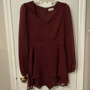 Altar’d State Maroon Long Sleeve V-Neck Romper